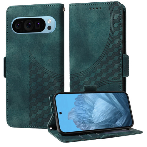 Google Pixel 9 / 9 Pro Embossed Rhombus Starry Leather Phone Case - Green Google Pixel 9 / 9 Pro Embossed Rhombus Starry Leather Phone Case - Green