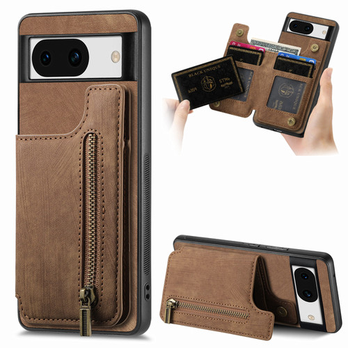 Google Pixel 9 / 9 Pro Retro Leather Zipper Wallet Back Phone Case - Brown