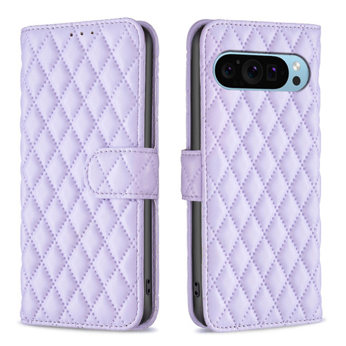 Google Pixel 9 Diamond Lattice Leather Flip Phone Case - Light Purple