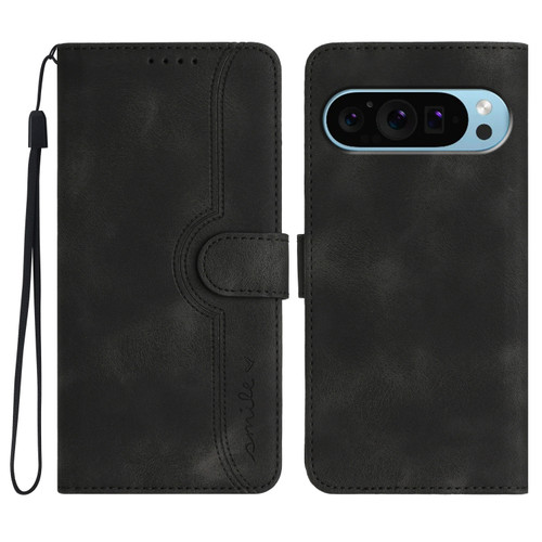 Google Pixel 9 Heart Pattern Skin Feel Leather Phone Case - Black