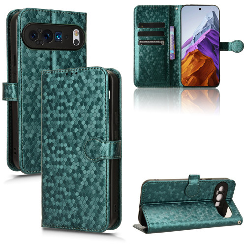 Google Pixel 9 Honeycomb Dot Texture Leather Phone Case - Green