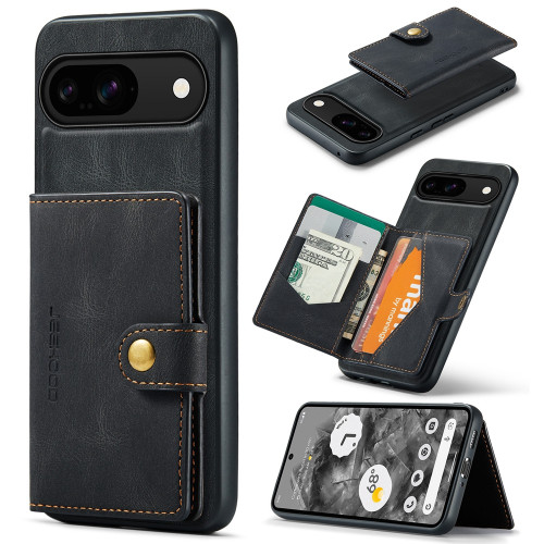 Google Pixel 9 JEEHOOD J01 Retro Magnetic Detachable Wallet Phone Case - Black