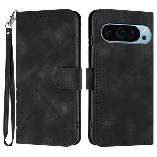 Google Pixel 9 Pro Line Pattern Skin Feel Leather Phone Case - Black