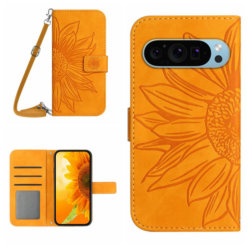 Google Pixel 9 Pro Skin Feel Sun Flower Embossed Flip Leather