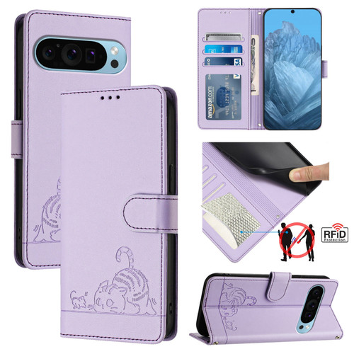 Google Pixel 9 / 9 Pro Cat Rat Embossed Pattern RFID Leather Phone