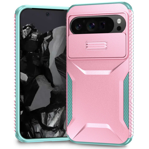 Google Pixel 9 Pro XL Sliding Camshield Phone Case - Pink + Grey Green