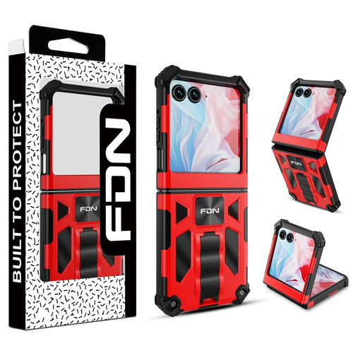 SYB Sturdy Hybrid Protector Cover (with Stand) for Motorola razr (2024) - Red / Black