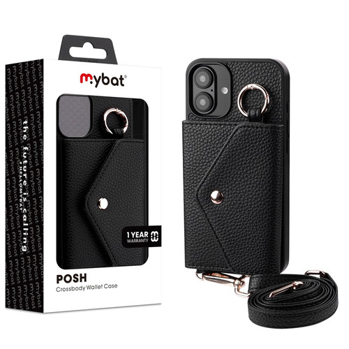 MyBat Posh Crossbody Wallet Case for Apple iPhone 16 - Black