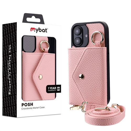 MyBat Posh Crossbody Wallet Case for Apple iPhone 16 - Pink