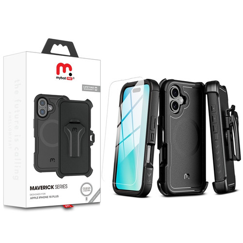 MyBat Pro Antimicrobial Maverick Series w/ MagSafe Case with Holster and Tempered Glass for Apple iPhone 16 Plus - Black / Black MyBat Pro Antimicrobial Maverick Series w/ MagSafe Case with Holster and Tempered Glass for Apple iPhone 16 Plus - Black / Black