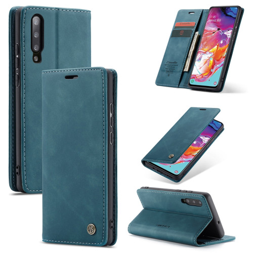 CaseMe-013 Multifunctional Retro Frosted Horizontal Flip Leather Case Galaxy A70, with Card Slot & Holder & Zipper Wallet & Photo Frame - Blue CaseMe-013 Multifunctional Retro Frosted Horizontal Flip Leather Case Galaxy A70, with Card Slot & Holder & Zipper Wallet & Photo Frame - Blue