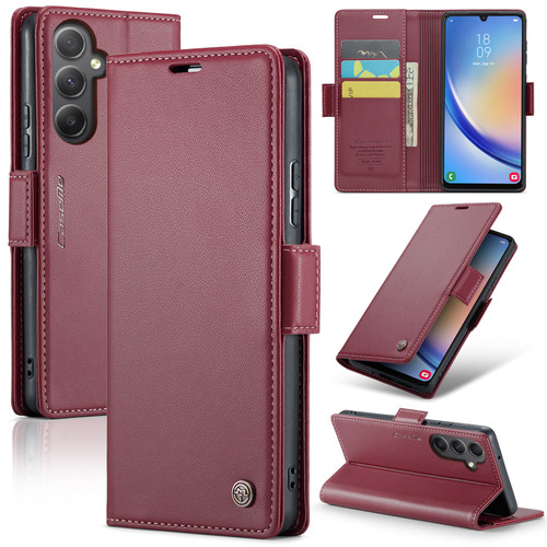 Samsung Galaxy A34 5G CaseMe 023 Butterfly Buckle Litchi Texture RFID Anti-theft Leather Phone Case - Wine Red