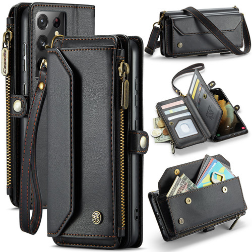 Samsung Galaxy S21 Ultra 5G CaseMe C36 Card Slots Zipper Wallet RFID Anti-theft Leather Phone Case - Black