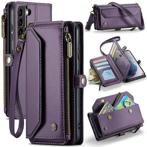 Samsung Galaxy S21+ 5G CaseMe C36 Card Slots Zipper Wallet RFID Anti-theft Leather Phone Case - Purple