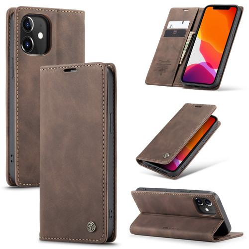 iPhone 12 / 12 Pro CaseMe 013 Multifunctional Retro Frosted Horizontal Flip Leather Case with Card Slot & Holder & Wallet - Coffee