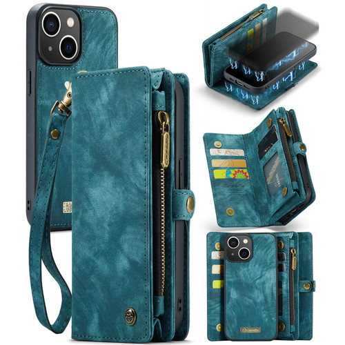 iPhone 13 mini CaseMe 008 Detachable Multifunctional Horizontal Flip Leather Case with Card Slot & Holder & Zipper Wallet & Photo Frame - Blue