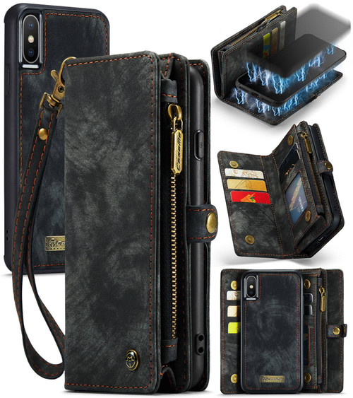 iPhone XS Max CaseMe Detachable Multifunctional Horizontal Flip Leather Case with Card Slot & Holder & Zipper Wallet & Photo Frame - Black iPhone XS Max CaseMe Detachable Multifunctional Horizontal Flip Leather Case with Card Slot & Holder & Zipper Wallet & Photo Frame - Black