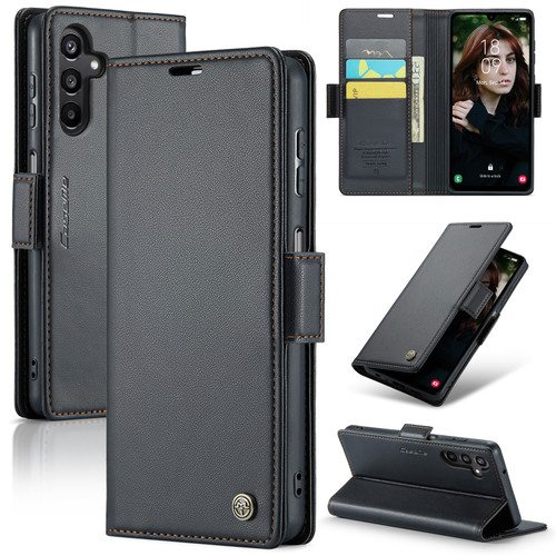 Samsung Galaxy A15 4G/5G CaseMe 023 Butterfly Buckle Litchi Texture RFID Anti-theft Leather Phone Case - Black