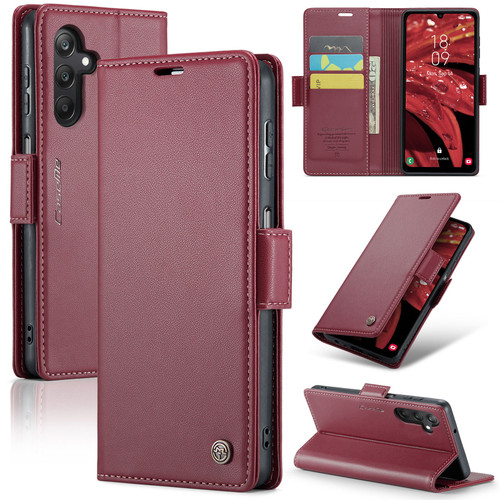 Samsung Galaxy A25 5G CaseMe 023 Butterfly Buckle Litchi Texture RFID Anti-theft Leather Phone Case - Wine Red