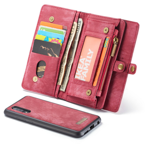 CaseMe 008 Detachable Multifunctional Retro Frosted Horizontal Flip Leather Case Galaxy A50, with Card Slot & Holder & Zipper Wallet & Photo Frame - Red