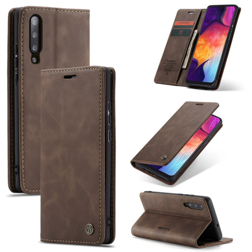 CaseMe 013 Multifunctional Retro Frosted Horizontal Flip Leather Case Galaxy A30S / A50S / A50, with Card Slot & Holder & Zipper Wallet & Photo Frame - Coffee