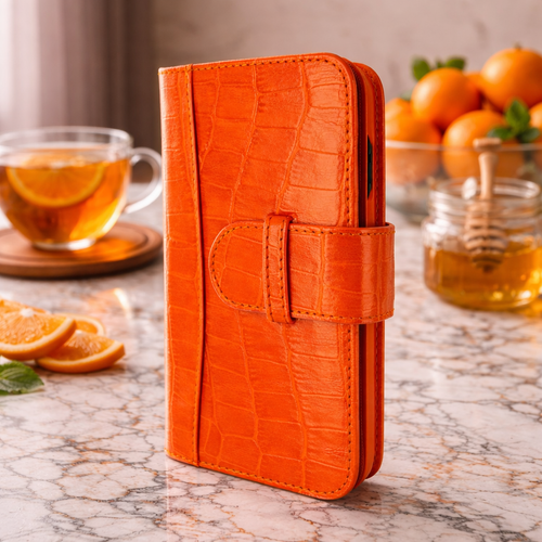 Piel Frama 990 Orange Crocodile WalletMagnum Leather Case for iPhone 16 Pro Max