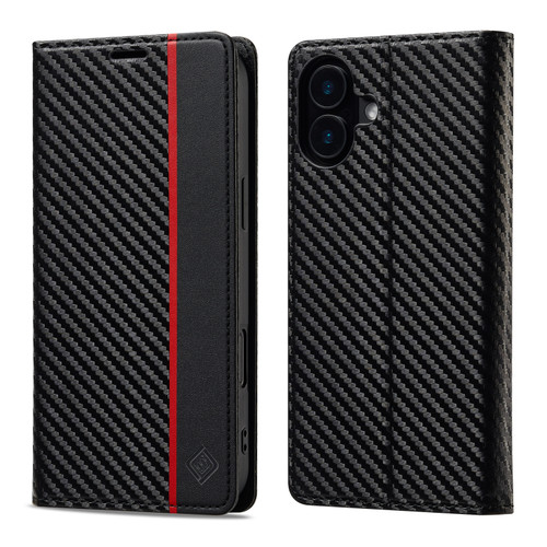 iPhone 16 Plus LC.IMEEKE Carbon Fiber Leather Phone Case - Vertical Black