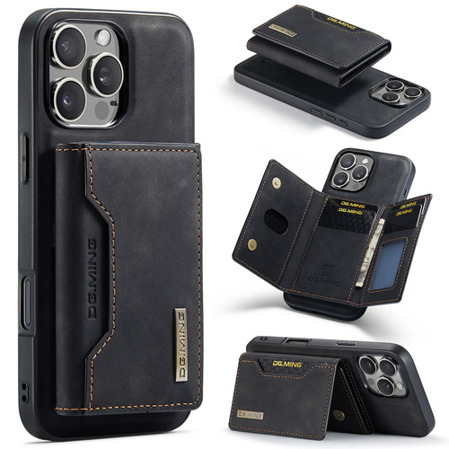 iPhone 16 Pro Max DG.MING M2 Series 3-Fold Card Bag Wallet Leather Phone Case - Black