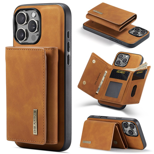 iPhone 16 Pro DG.MING M1 Series 3-Fold Multi Card Wallet Leather Phone Case - Brown