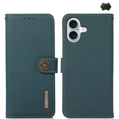 iPhone 16 Plus KHAZNEH Custer Genuine Leather RFID Phone Case - Green