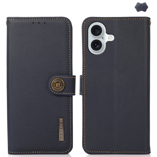 iPhone 16 Plus KHAZNEH Custer Genuine Leather RFID Phone Case - Black