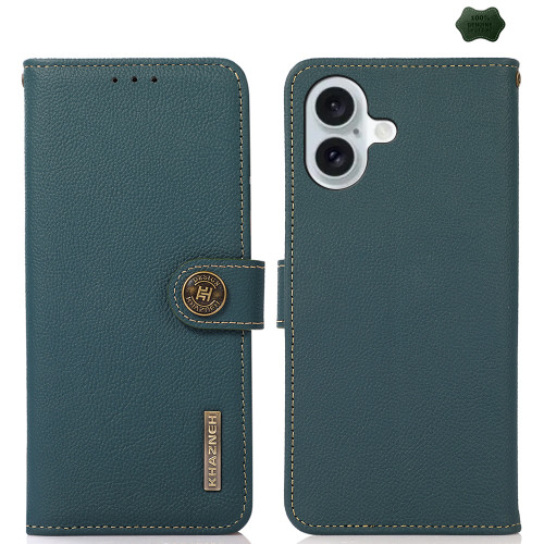 iPhone 16 Plus KHAZNEH Custer Genuine Leather RFID Phone Case - Black