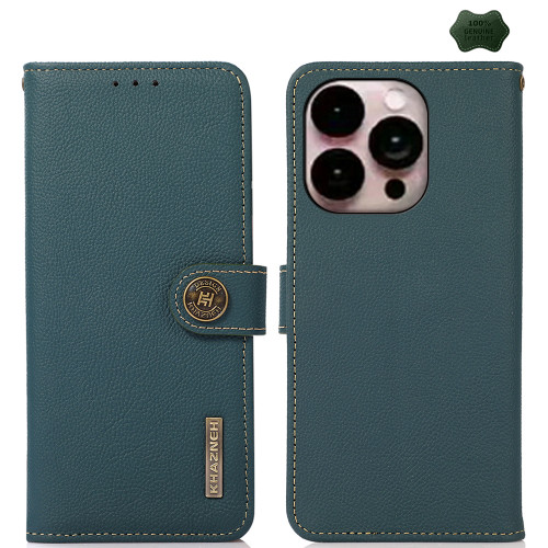 iPhone 16 Pro KHAZNEH Custer Genuine Leather RFID Phone Case - Green