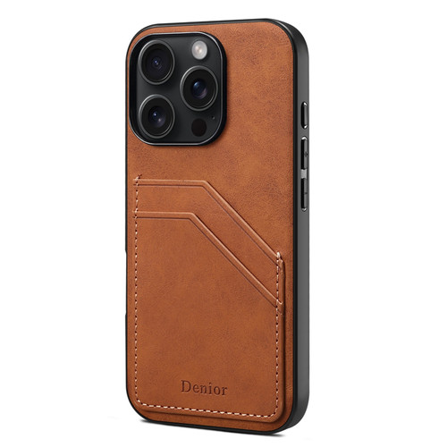 iPhone 16 Pro Denior D09 PU Dual Card Slot Back Cover Phone Case - Brown