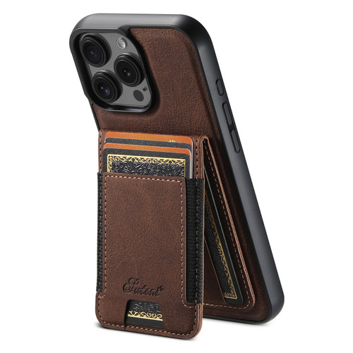 iPhone 16 Pro Suteni H17 Litchi Texture Leather MagSafe Detachable Wallet Phone Case - Brown