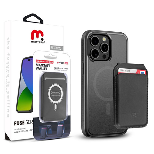 MyBat Pro Fuse Series Case Bundle + MagStash Wallet Folio for Apple iPhone 15 Pro - Black