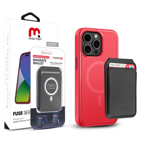 MyBat Pro Fuse Series Case Bundle + MagStash Wallet Folio for Apple iPhone 15 Pro - Red / Black