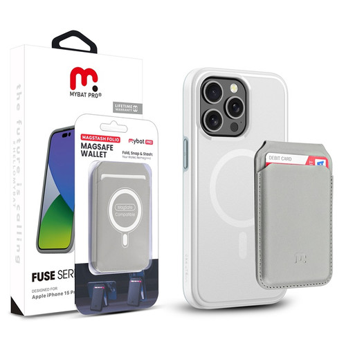 MyBat Pro Fuse Series Case Bundle + MagStash Wallet Folio for Apple iPhone 15 Pro - White / Gray MyBat Pro Fuse Series Case Bundle + MagStash Wallet Folio for Apple iPhone 15 Pro - White / Gray