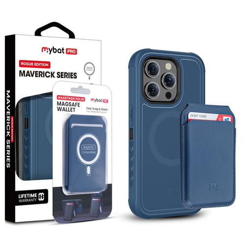 MyBat Pro Maverick Series Utility Edition MagSafe Case + MagStash MagSafe Wallet Folio for Apple iPhone 15 Pro Max - Blue
