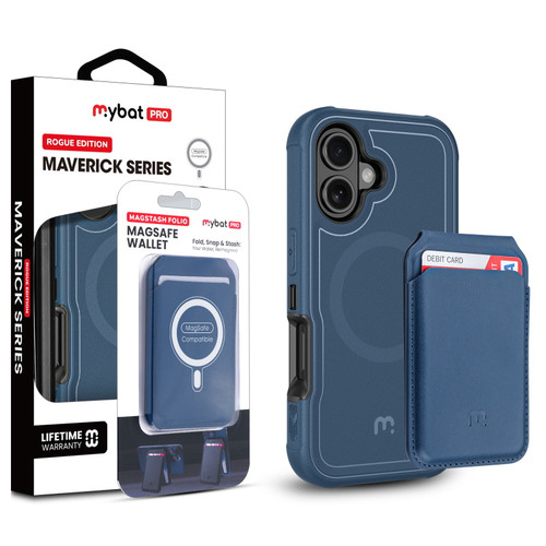 MyBat Pro Maverick Series Utility Edition MagSafe Case + MagStash MagSafe Wallet Folio for Apple iPhone 16 - Blue