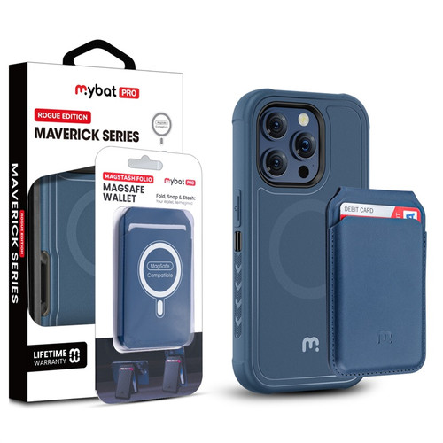 MyBat Pro Maverick Series Utility Edition MagSafe Case + MagStash MagSafe Wallet Folio for Apple iPhone 16 Pro Max - Blue