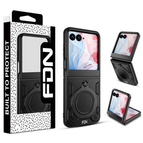 FDN Anti-Drop Hybrid Protector Case (with Ring Stand) for Motorola razr (2024) - Black / Black