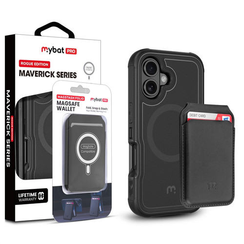 MyBat Pro Maverick Series Utility Edition MagSafe Case + MagStash MagSafe Wallet Folio for Apple iPhone 16 Plus - Black