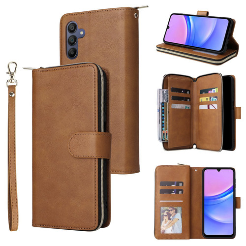 Samsung Galaxy A16 5G 9-Card Slots Zipper Wallet Bag Leather Phone Case - Brown