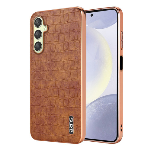Samsung Galaxy A16 5G AZNS Electroplated Frame Crocodile Texture Full Coverage Phone Case - Brown