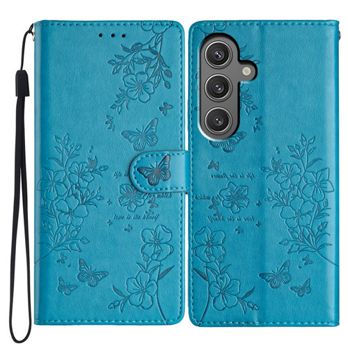 Samsung Galaxy A16 5G Butterflies and Flowers Leather Phone Case - Blue