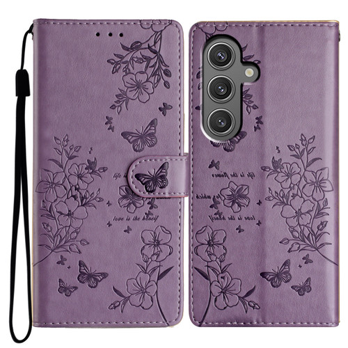 Samsung Galaxy A16 5G Butterflies and Flowers Leather Phone Case - Purple