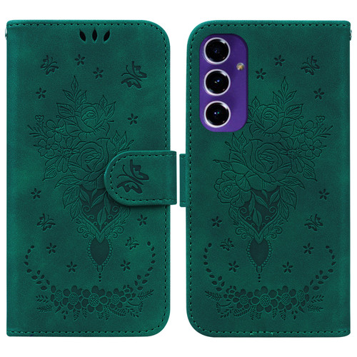 Samsung Galaxy A16 5G Butterfly Rose Embossed Leather Phone Case - Green