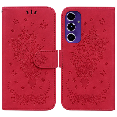 Samsung Galaxy A16 5G Butterfly Rose Embossed Leather Phone Case - Red