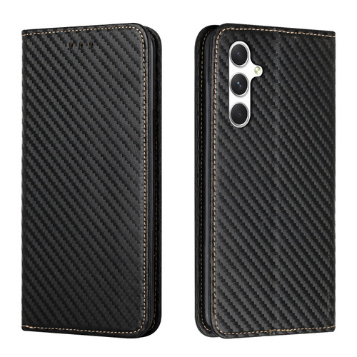 Samsung Galaxy A16 5G Carbon Fiber Texture Magnetic Flip Leather Phone Case - Black